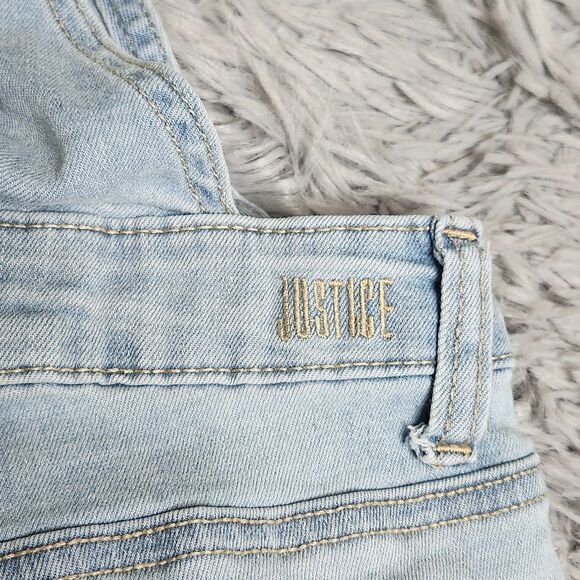Justice Jeans Overalls Teens Juniors 12 Womens Light Blue Denim Skinny Cuffed - Picture 14 of 16